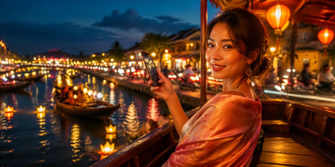 Người chơi đăng ký nhận thưởng tại Hội An trong chợ đêm